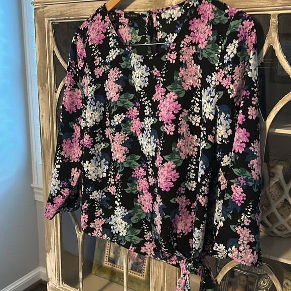 Floral Print Women's Top with Side Tie, Size Medium - Picture 2 of 7